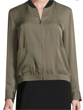Theory Silk Olive Green Lightweight Bomber Jacket - Women's